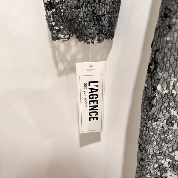 L'AGENCE Lace Midi Dress Gray Women's Size 2 Long Sleeve Party Cocktail NWT - Picture 5 of 7